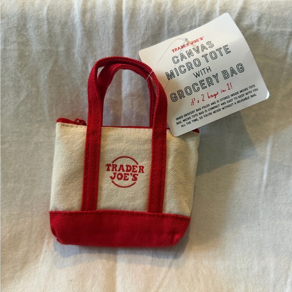 Trader Joe's Red and Cream Canvas Micro Tote